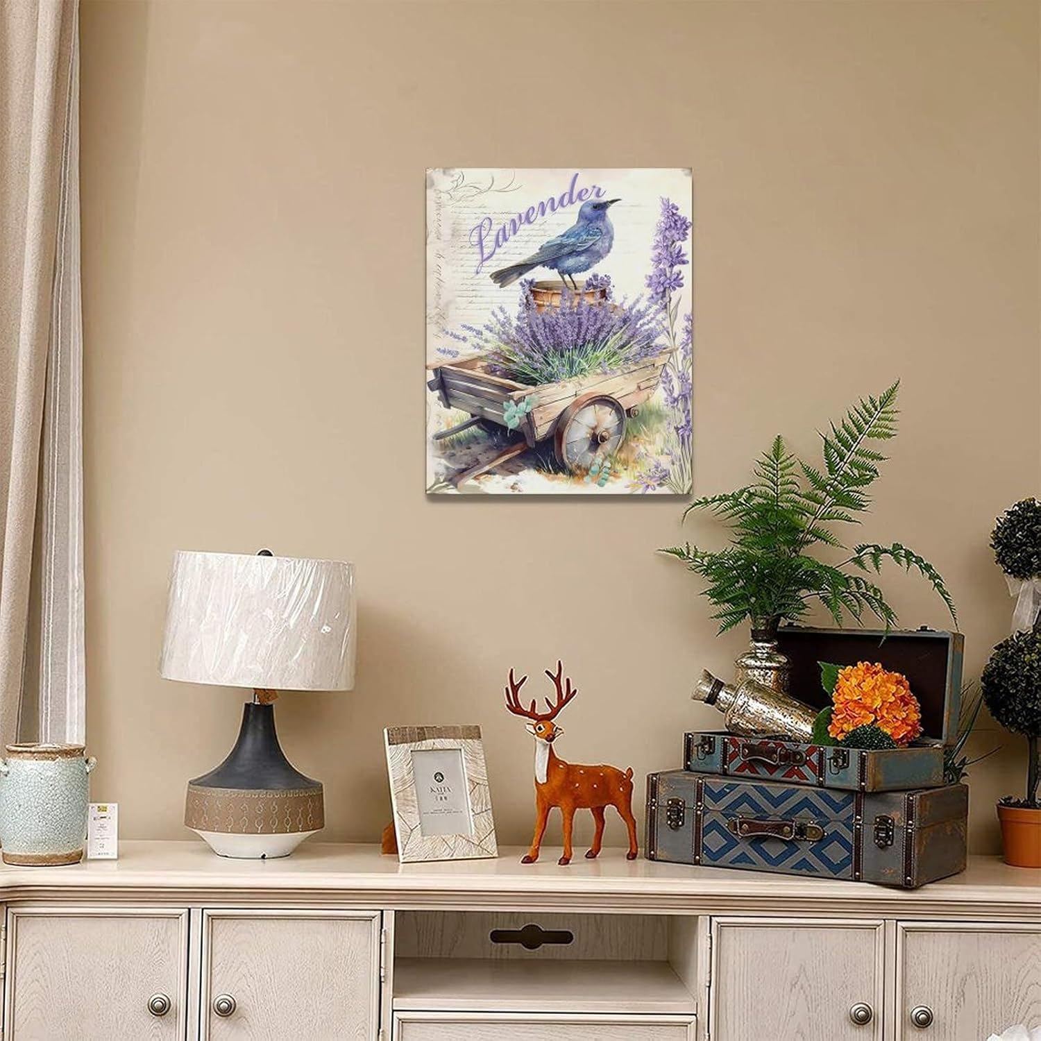 Country Lavender Wall Art Purple Lavender Bird Pictures Farmhouse Rustic Canvas Prints Wall Decor Modern Home Artwork Decorations Framed for Garden Bedroom Bathroom Living Room Office 16 x 20 inch