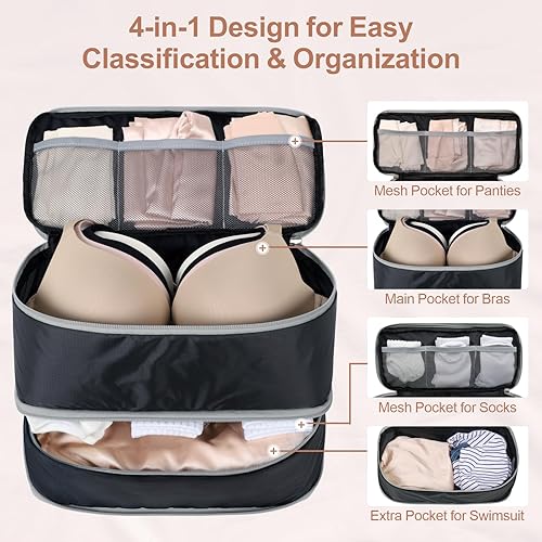 Vista 3 de Cambond Travel Underwear Organizer Bag - 4-in-1 Double Layer Lightweight Bra Organizer, Portable Expandable Compression Packing Cubes Travel Packing