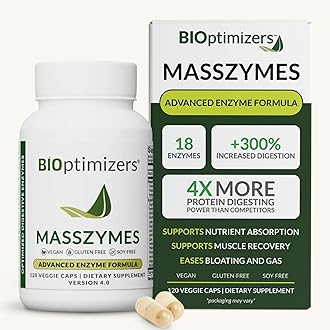 BIOptimizers MassZymes - Complete Digestive Enzymes Supplement for Gut Health - Bloating Relief for Men and Women - Lipase Amylase Bromelain Digestive Enzymes (120 Capsules)