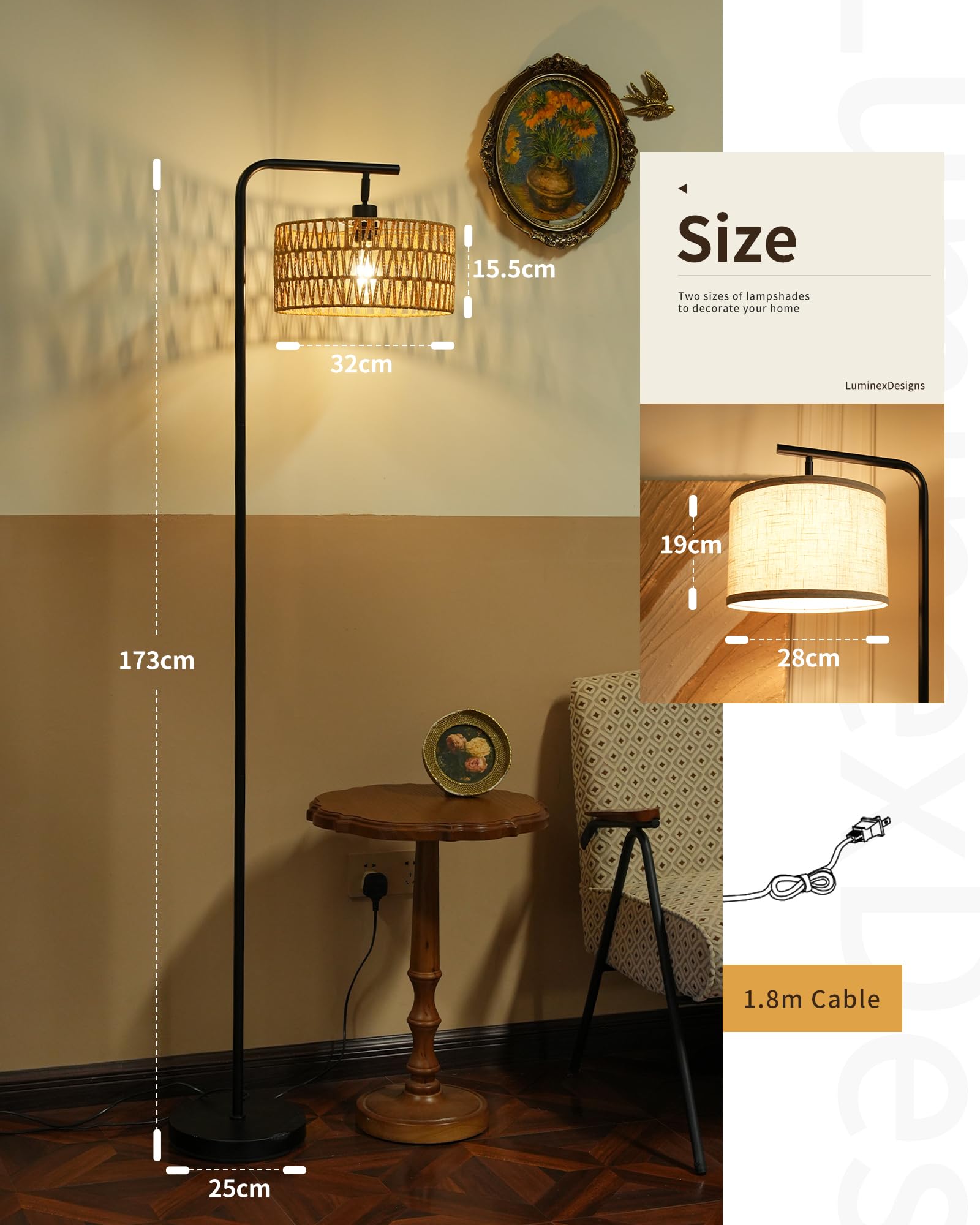 Lampa podłogowa z podwójnym kloszem, regulowane kąty światła do salonu, sypialni i biura, bez żarówki