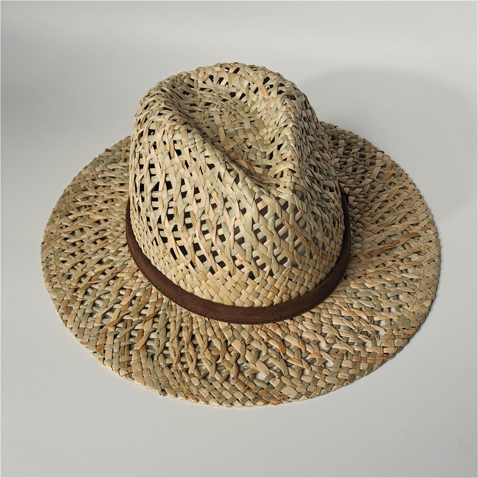 Cappello Fedora da Donna in Paglia Intrecciata A Mano con Nastro Marrone, Panama Spiaggia Traspirante