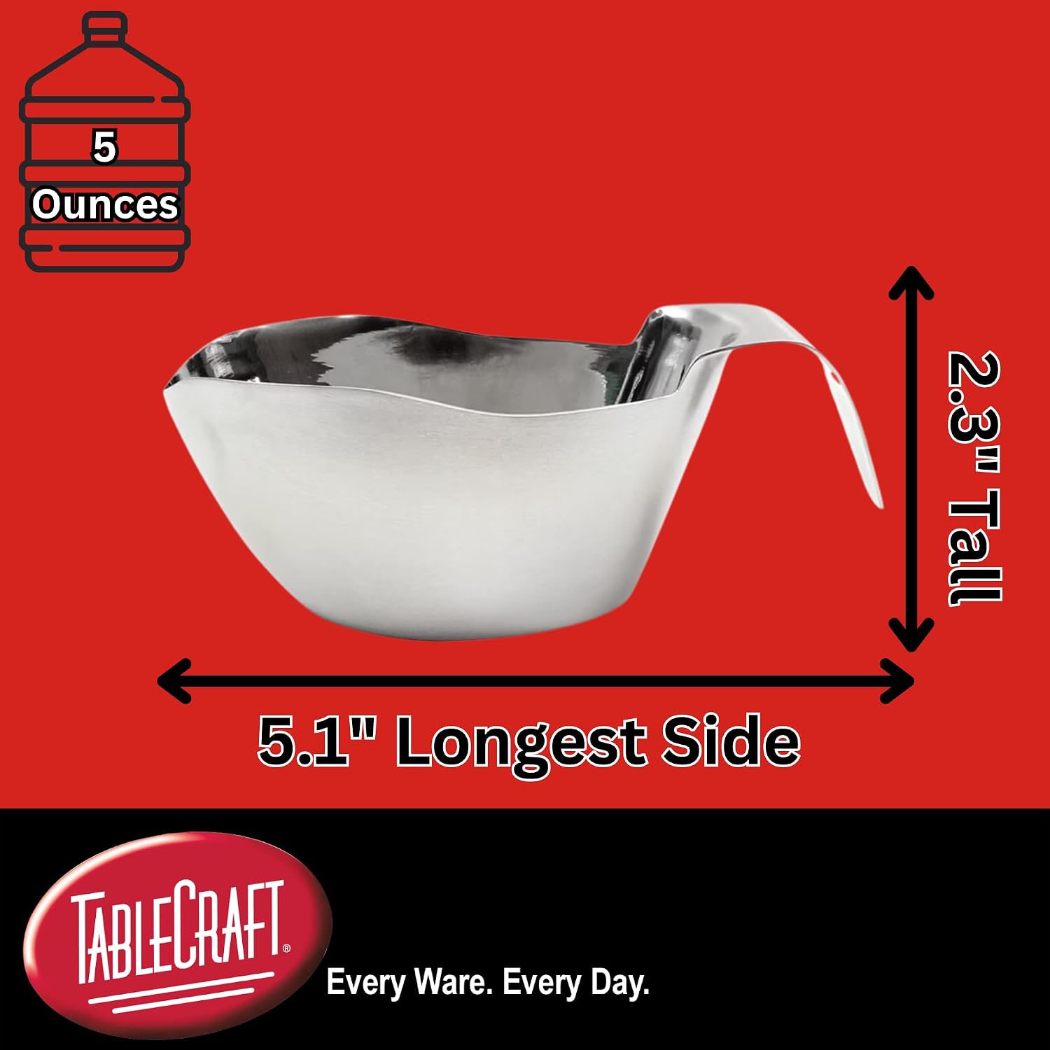 Tablecraft5 oz Stainless Steel Stackable Gravy Boat - 45L x 2 1/4"W x 2"H