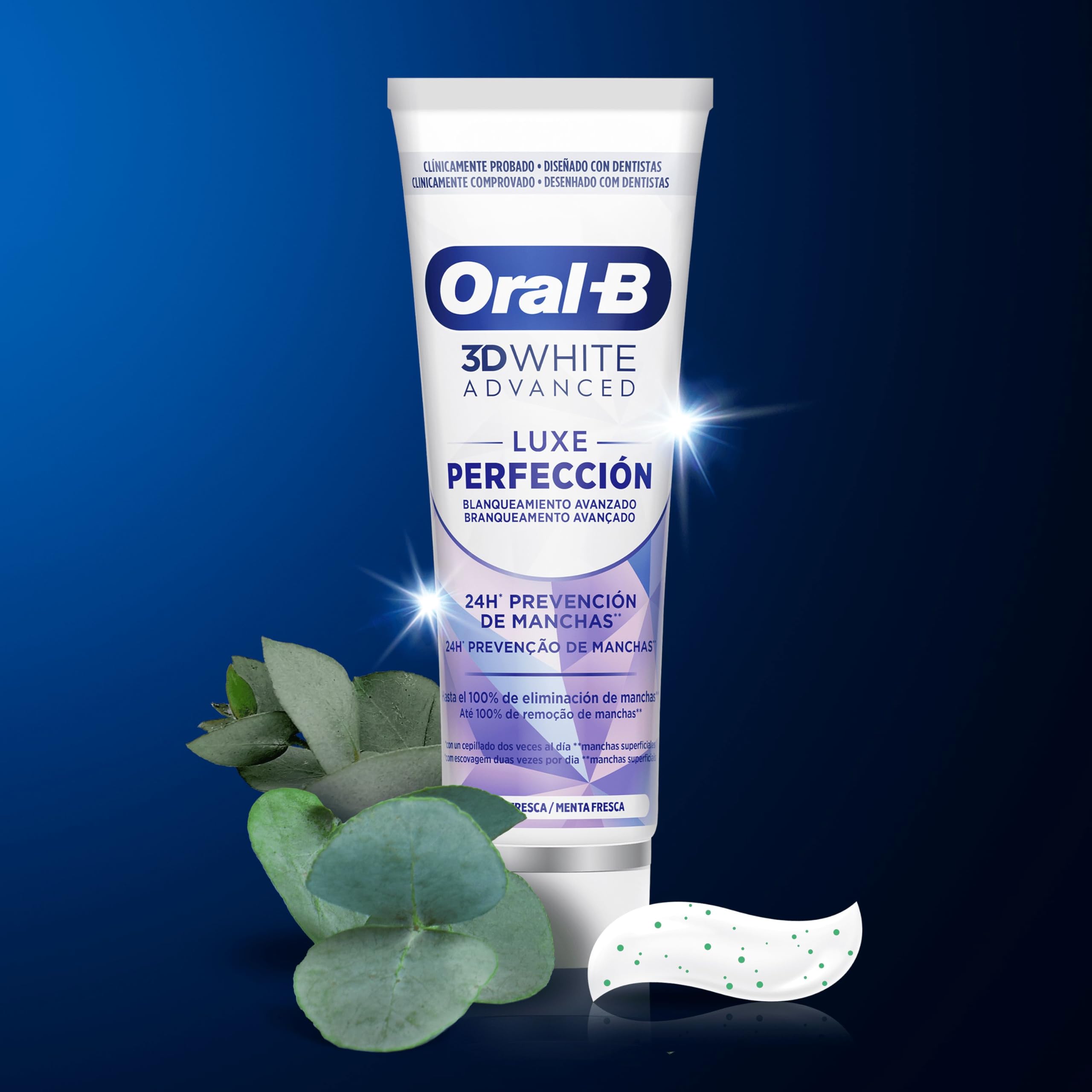 Oral-B 3D White Advanced Luxe Perfection Pasta de Dientes Blanqueadora, Pack 2x75 ml, Blanqueamiento Avanzado, Dentífrico con Flúor, Sabor a Hierbabuena Fresca — view 3