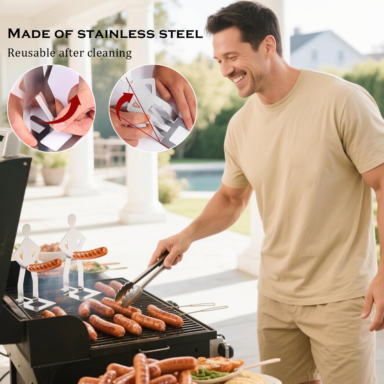2 Piezas Soporte para Salchichas de Barbacoa de Acero Inoxidable, Tenedor de Trinchar con Mango, Creativo para Barbacoa de Salchichas, Ideal para Camping Picnic al Aire Libre y Cocina