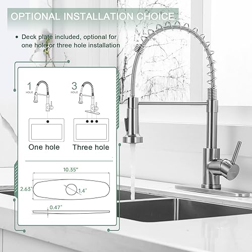 Miniatura 6 de WEWE Grifos de cocina, grifo de cocina de níquel cepillado con rociador desplegable, grifo de fregadero de cocina de acero inoxidable con mango
