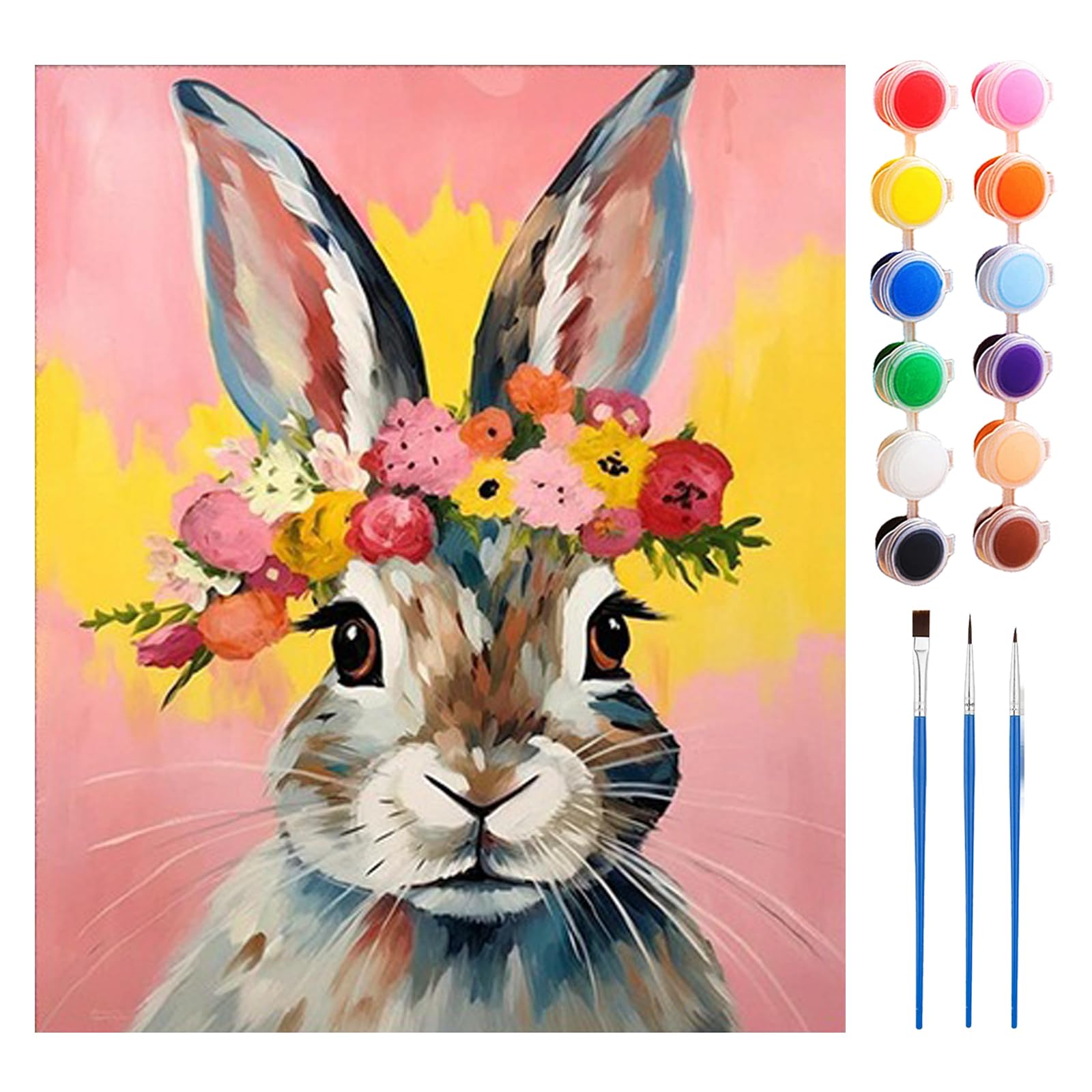 WGXIA Malen Nach Zahlen Ostern Hase Eier Kreuz, malen nach zahlen kinder ab 5 7, Ostern Dekoration, 30 x 40 cm, Mit Farben und Pinseln (Hase-30x40cm-Ohne Rahmen)