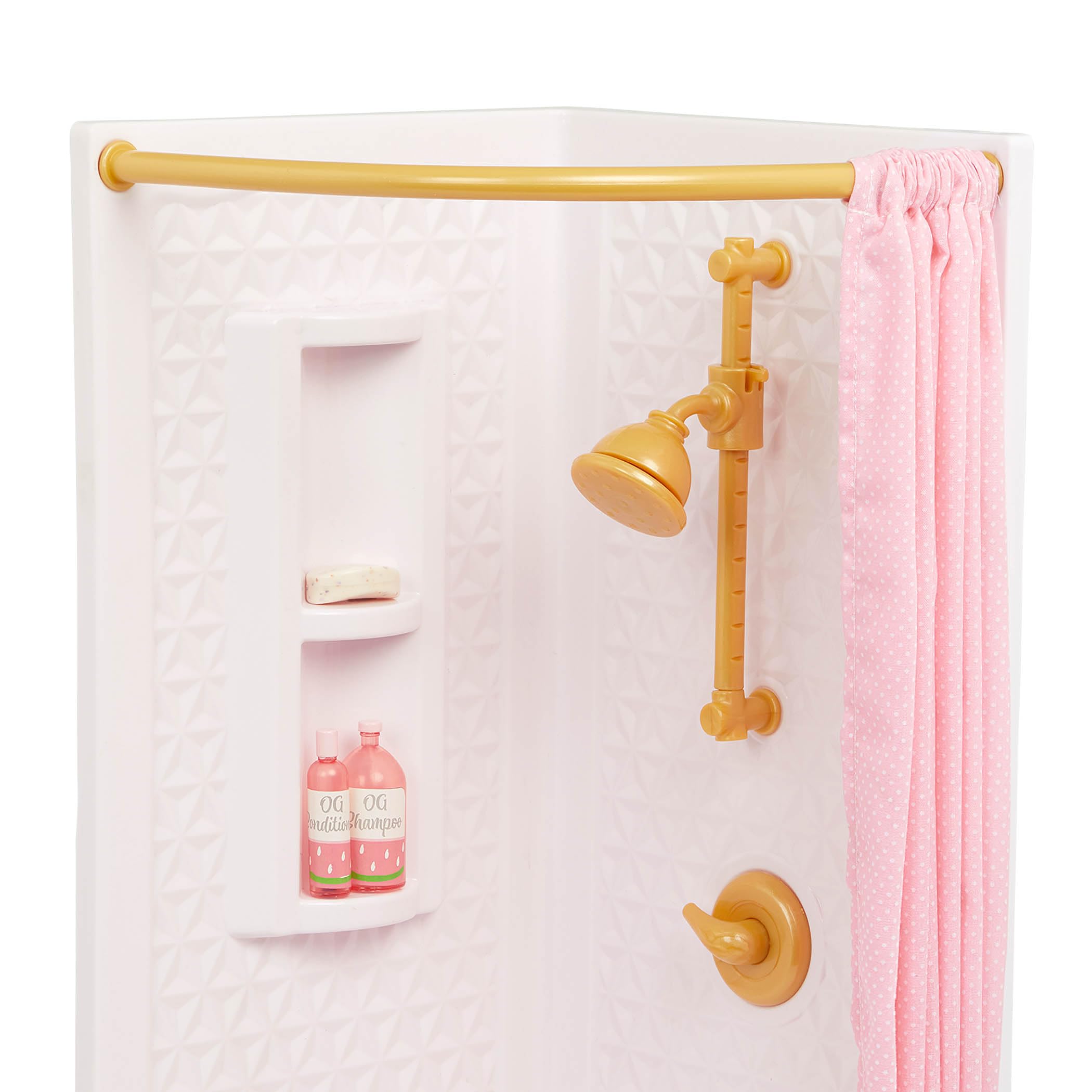 Our Generation Sweet Bathroom zestaw mebli łazienkowych dla lalek 46 cm – w zestawie wanna, umywalka, toaleta i akcesoria – meble dla lalek do fantazyjnej zabawy