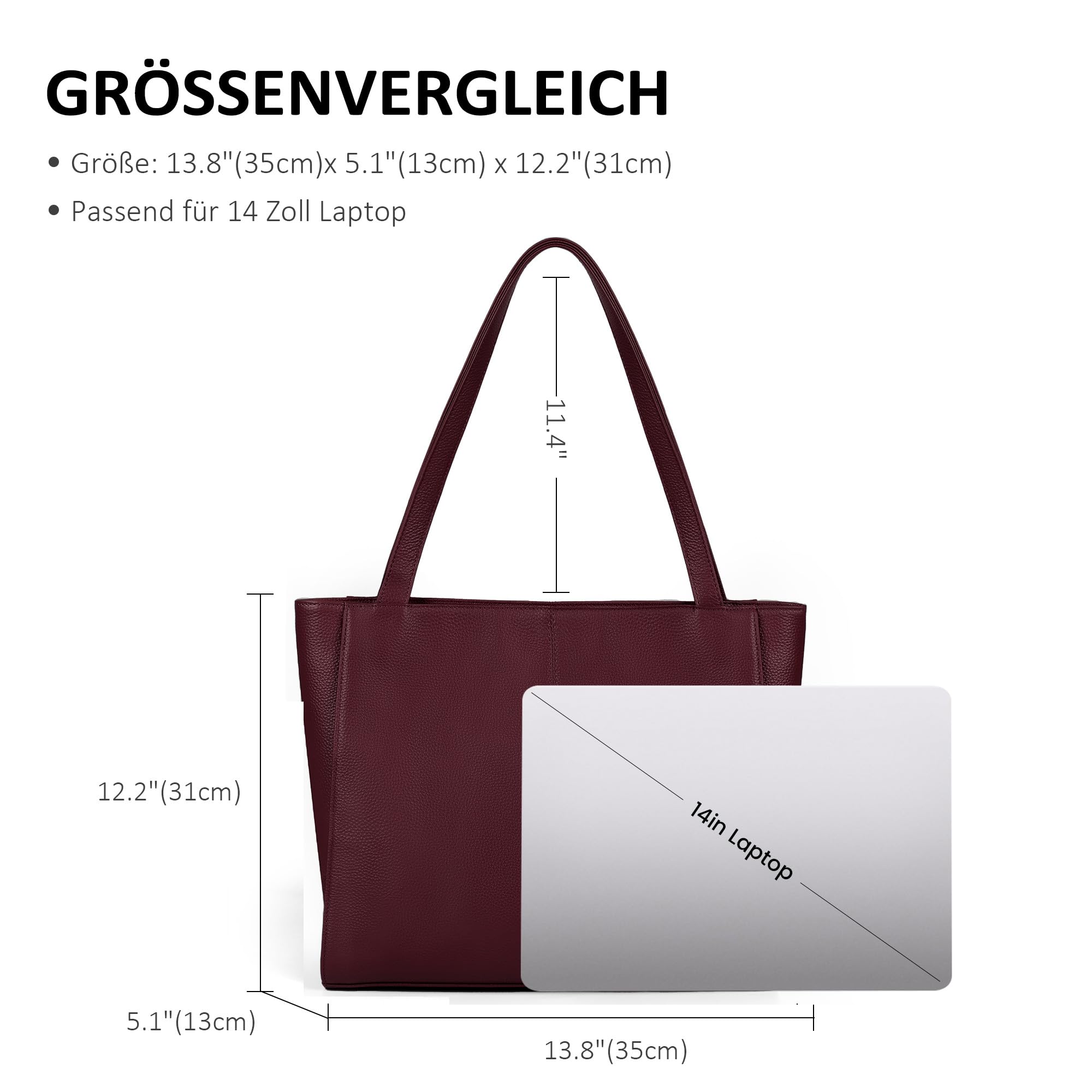 befen Echtleder Handtasche Damen Groß Shopper Tasche mit Laptopfach – Bild 4