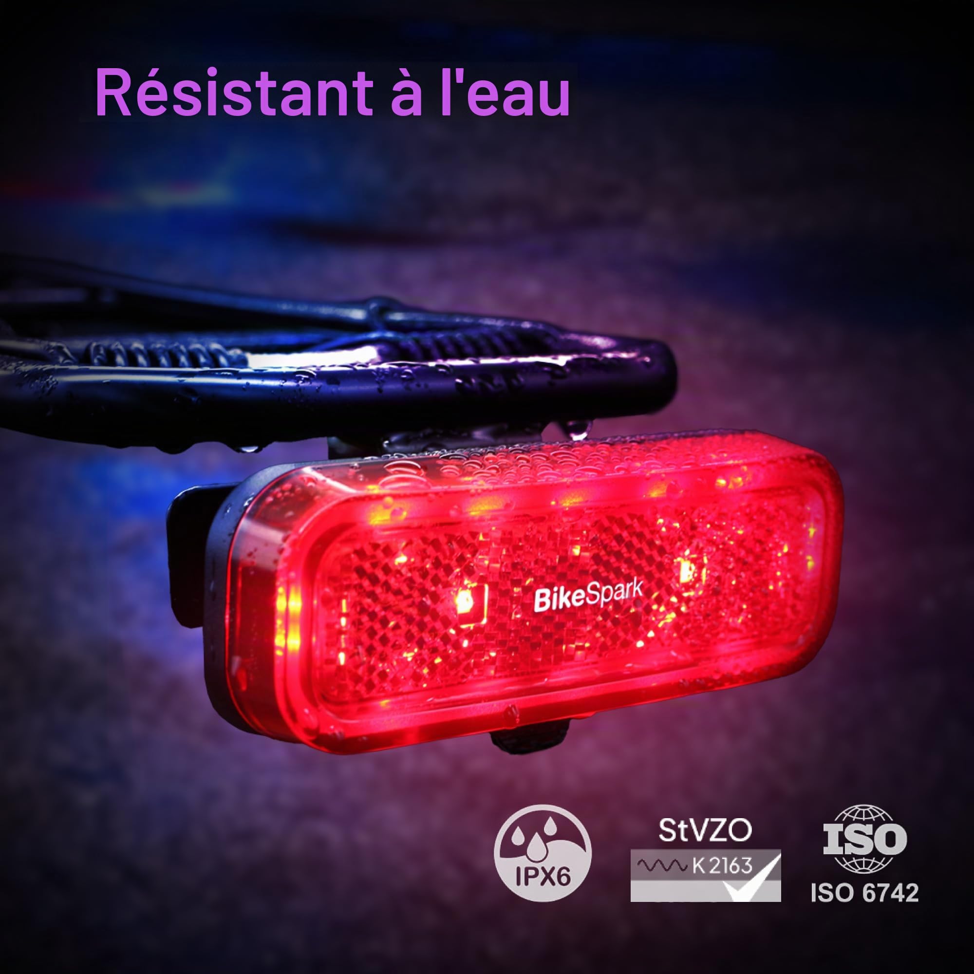Feu arrière à détection Automatique G4R pour Porte-Bagages - Feu arrière de vélo Superbright 50lm avec Grand réflecteur - Rechargeable au Lithium - IPX6-50 80mm