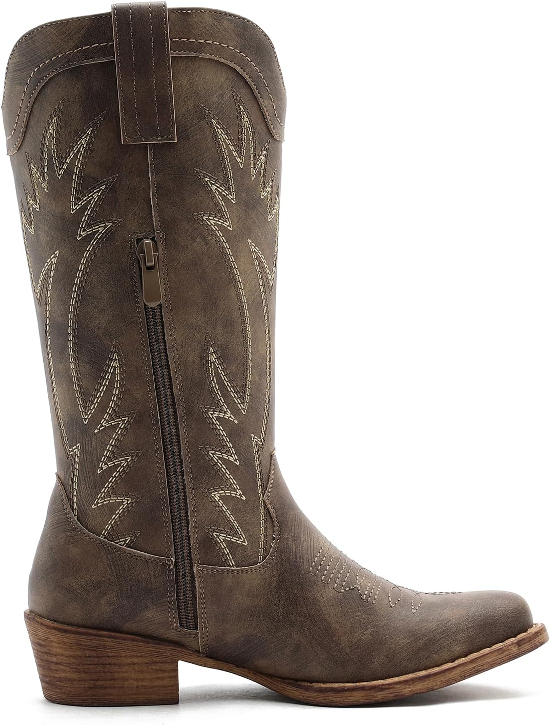 GLOBALWIN Women’s Square Toe Cowgirl Boots Classic Mid-Calf Cowboy Boots With Embroidered Stitching Low Heel Comfortable Western Boots For Country Outfits