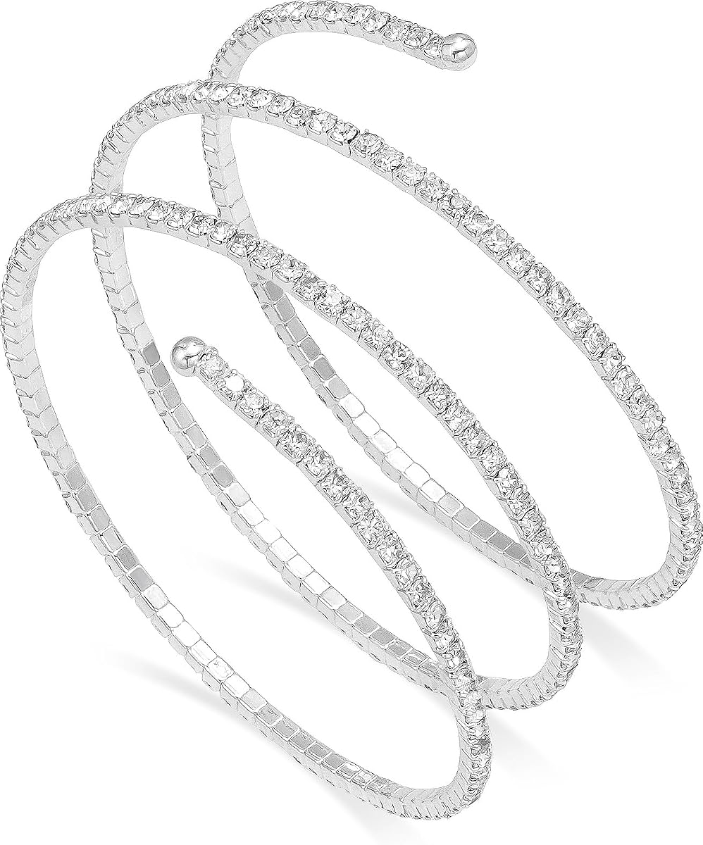 Suyi Pulsera de diamantes de imitación para mujer, pulseras de plata, pulsera de novia de cristal