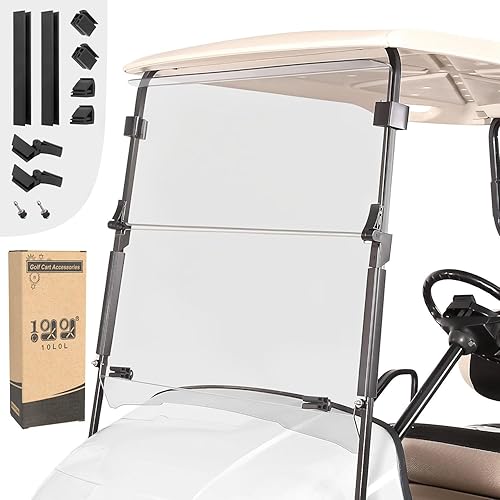10L0L Parabrisas para carrito de golf, parabrisas plegable EZGO TXT, kit de parabrisas grueso para carrito de golf, policarbonato mejorado (PC),