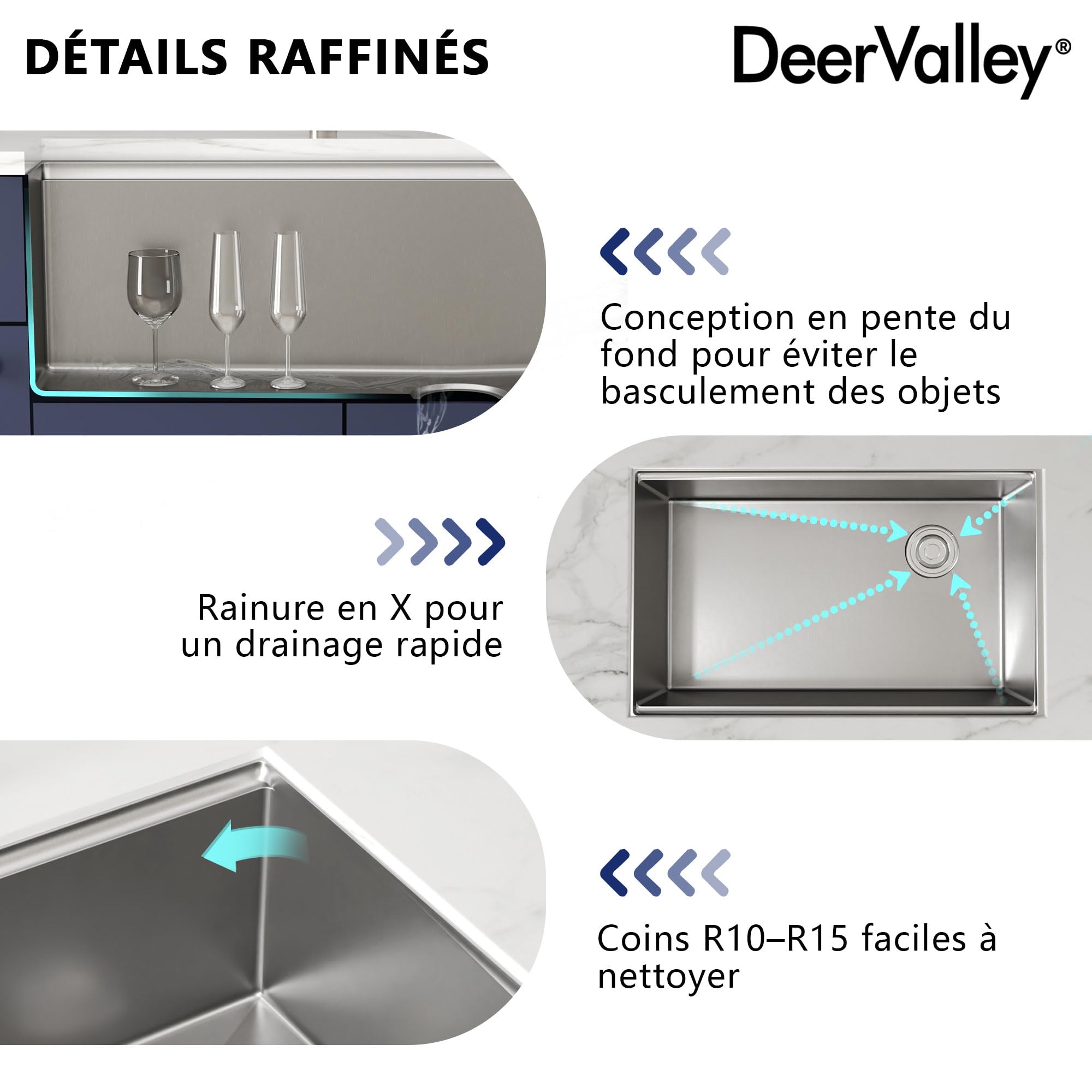 DeerValley Évier de Cuisine en Acier Inoxydable 76 x 48 cm, Evier Multifonction 1 Bac avec Mobile et planche à découper, Panier D'égouttement et Accessoires