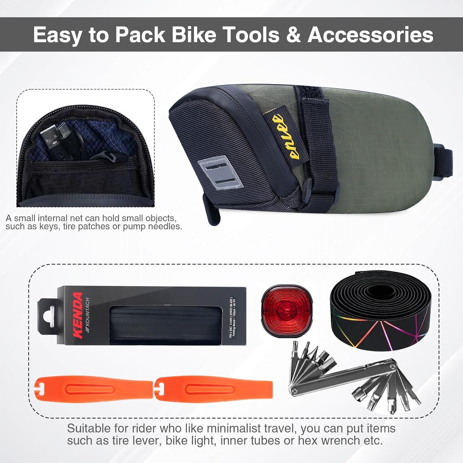 ZUKKA Alforjas para sillín de bicicleta con reflectante Under Saddle Bag Storage Pouch Waterproof Bag Cycling Pack Universal Fit 1.3L Capacity Lightweight for Mountain Bike Road Bike