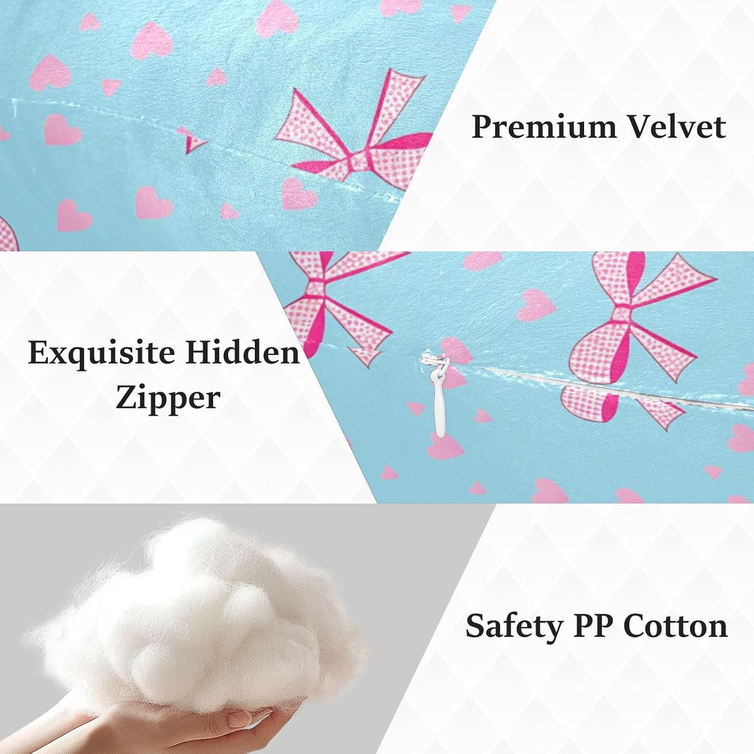 Pink Gingham Bows Human-Shaped Pillow Soft Body Pillows Washable Velvet Pillows for Anxiety Relief Sleeping Cuddling & Support