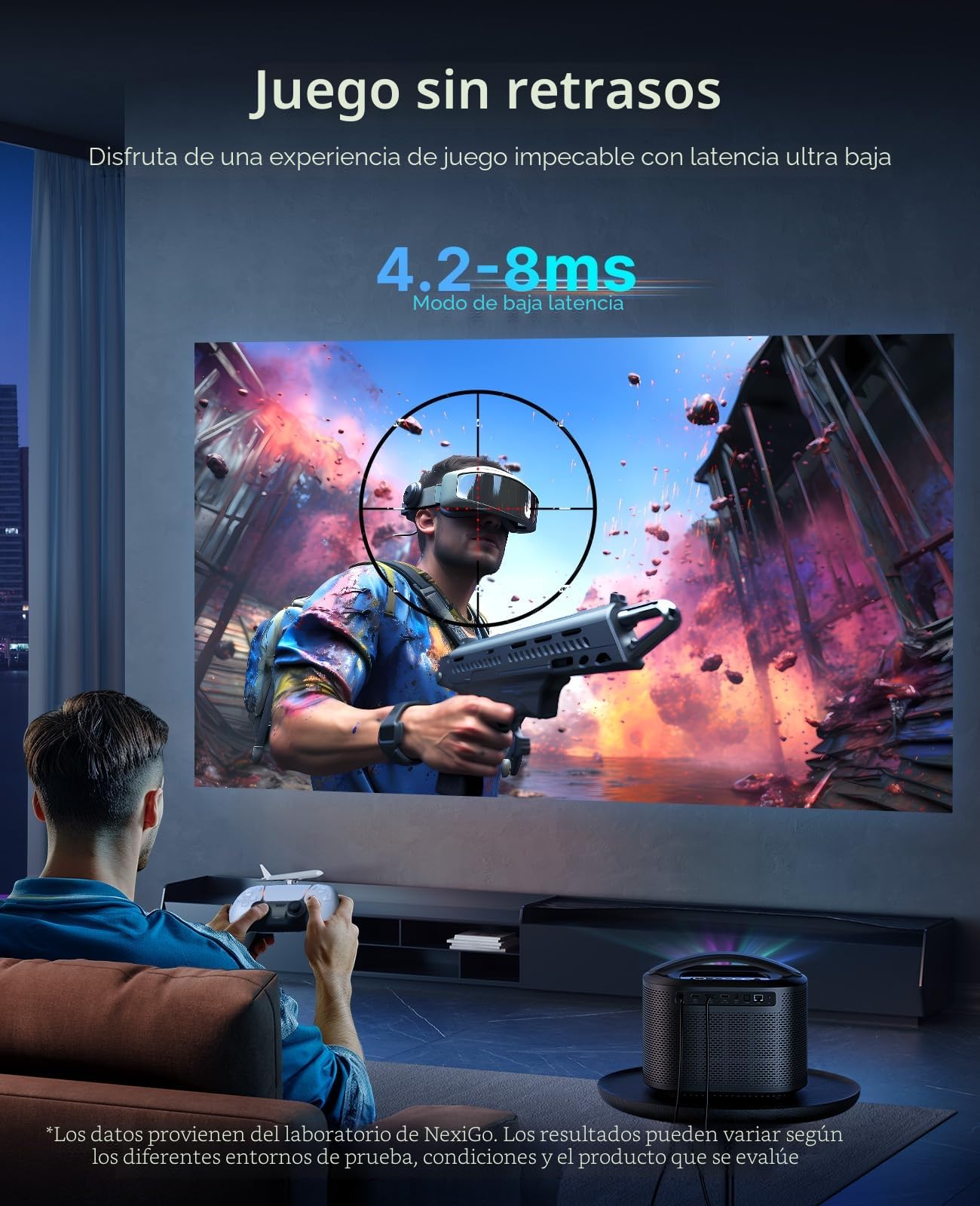 NexiGo TriVision Ultra, proyector portátil 4K Tri-LED-Láser, 2600 lúmenes, sin Moteado láser, sin Fatiga Visual, Dolby Vision, HDR10+, Cine en casa/jardín con 3D, DTS Virtual:X de 30W