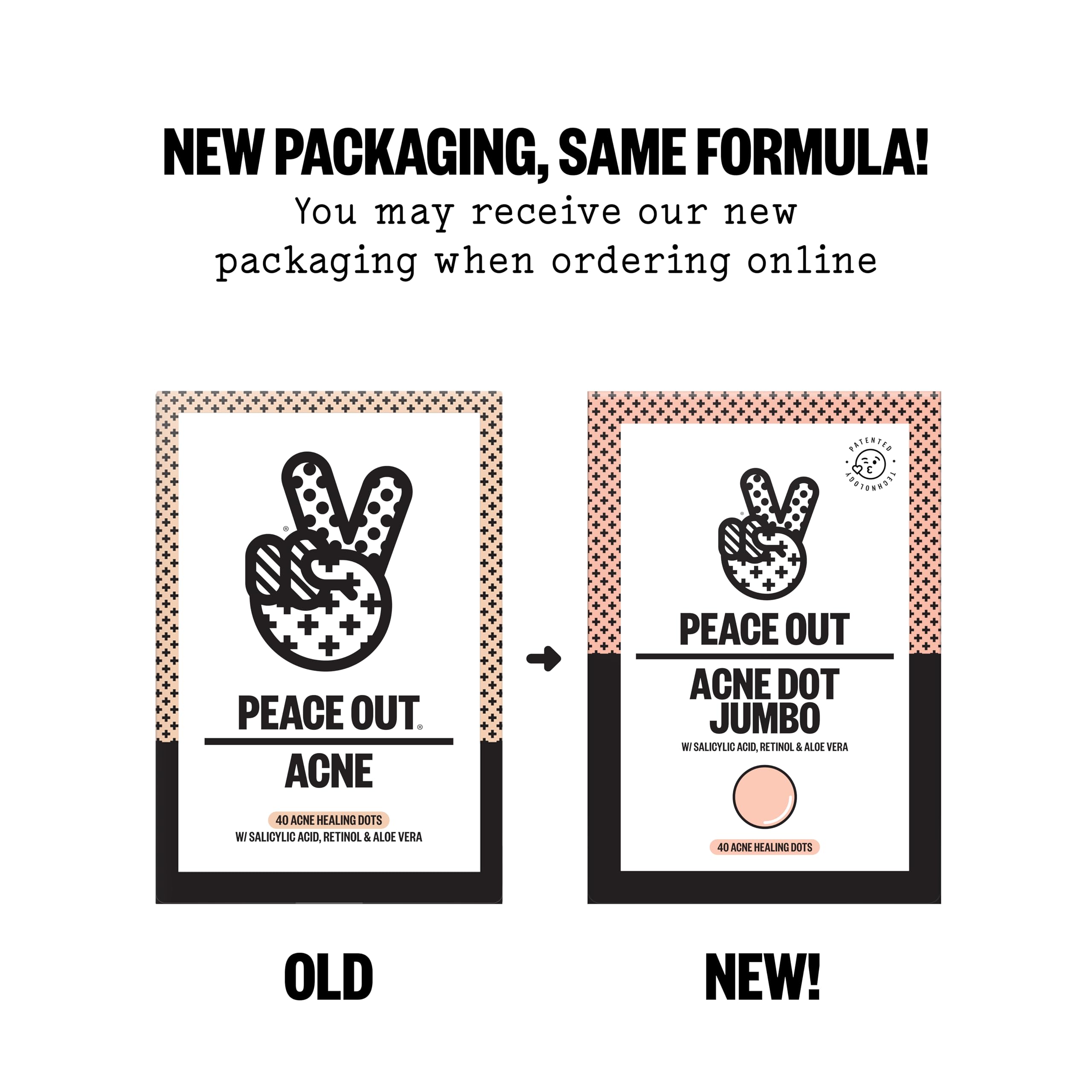 PEACE OUT Parches hidrocoloides para curar el acné, tratamiento de manchas de acné con ácido salicílico, retinol y aloe vera para imperfecciones y brotes (40 unidades)