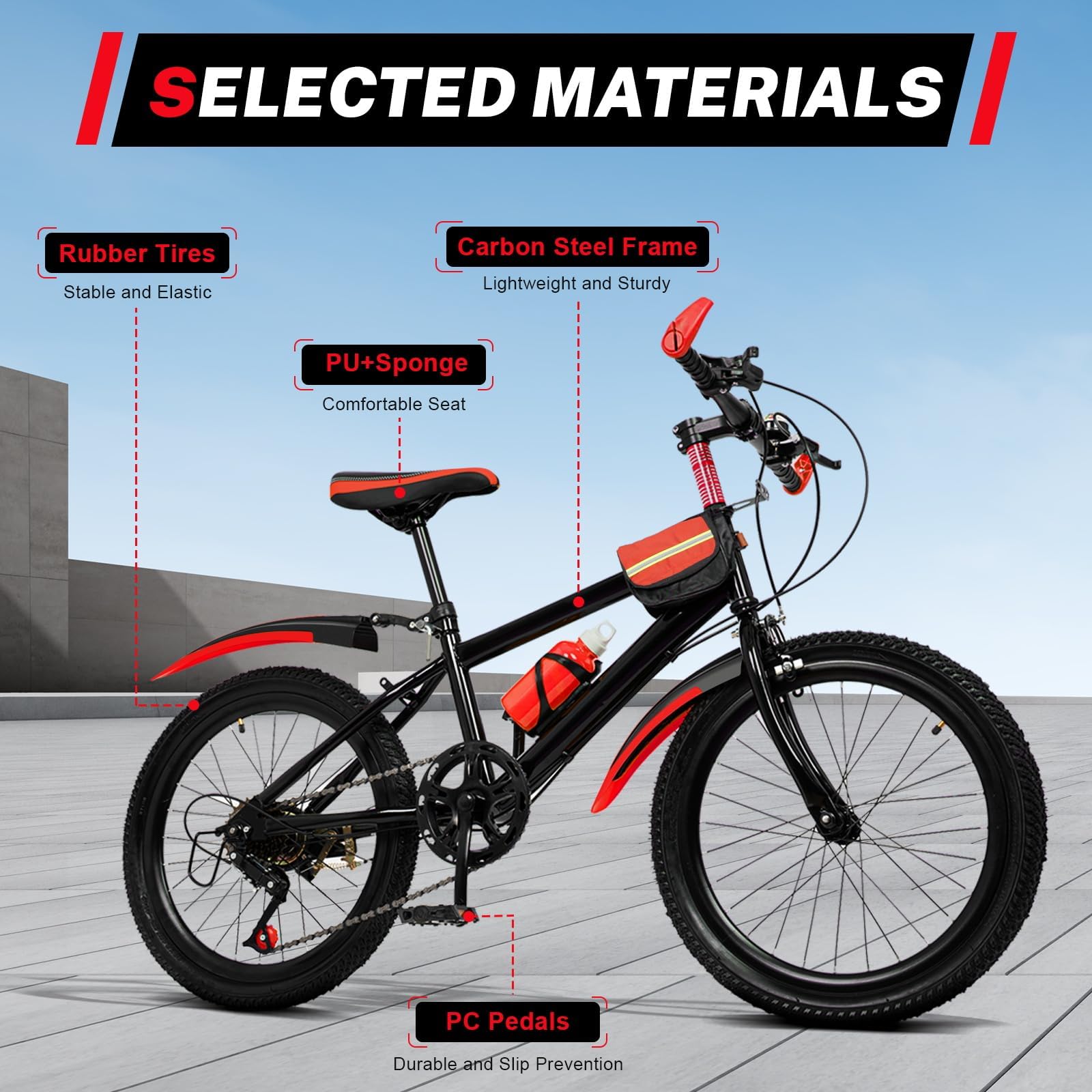 20 Zoll Fahrrad, E Bike Kinder, 7 Gang Kinderfahrrad für Jungen und Mädchen mit mit Schutzblech, Wasserflasche, Kompassglocke, Kinder Fahrrad, Mountainbike 20 Zoll Kinderfahrrad von 8-13 Jahren