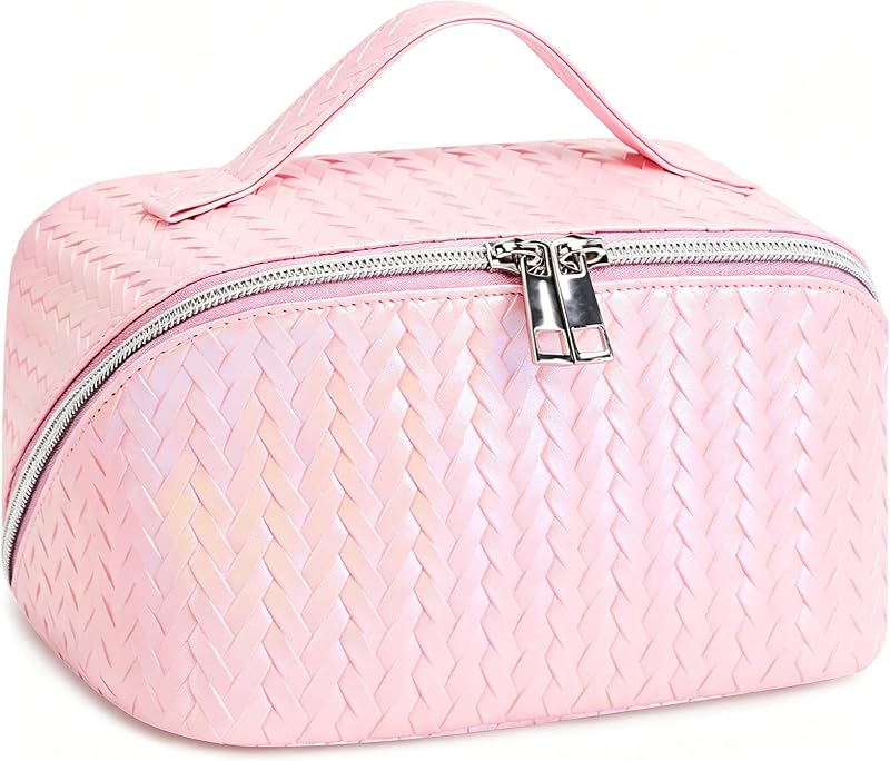Necessaire de maquiagem TINYAT para viagem em couro PU, abertura plana, rosa/002552