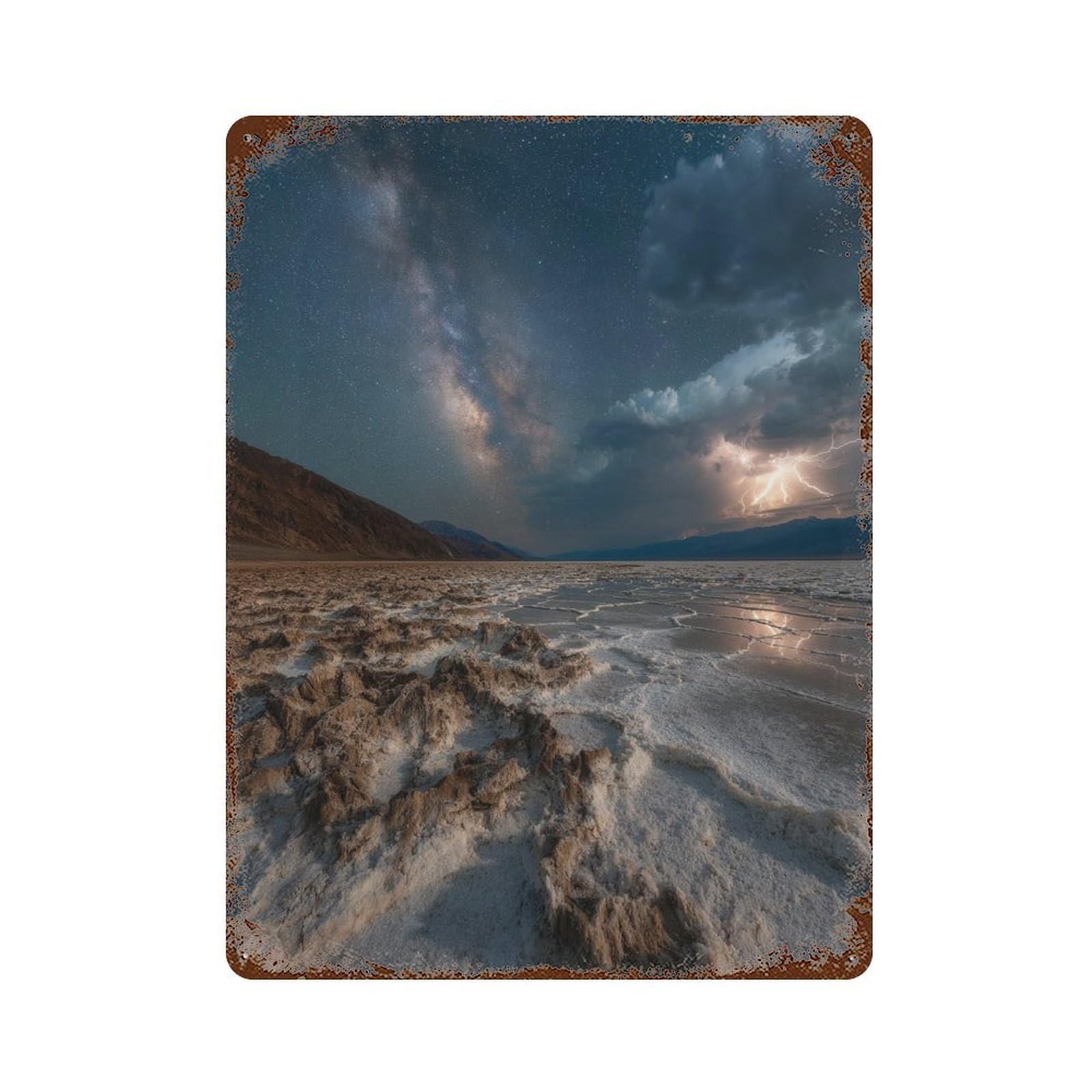 Garage Style Desert Night Sky with Lightning Aged Metal Wall Plaque 15.7"x11.8", Farmhouse Wall Decor for Bar And Workshop