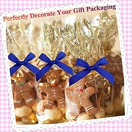 AKLVBL 50 Pack Blue Satin Ribbon Twist Tie Bows for Treat Bags, Gift Bags, Bakery Candy Bags and Package Decorating Ribbon Bow, Bowknot for Gifts