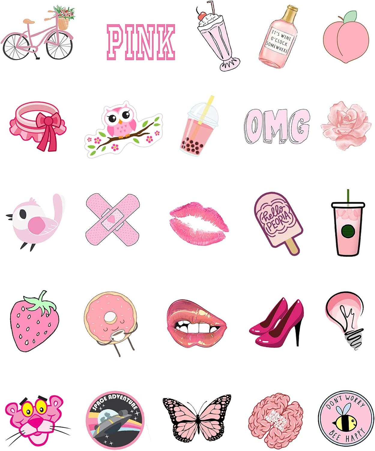 Hrayipt Vsco Stickers for Water Bottles, 50 Pack Pink Waterproof Hydro Flask Pink Stickers Vinyl Cute Aesthetic Laptop Luggage Phone Car Stickers for Vsco Girls