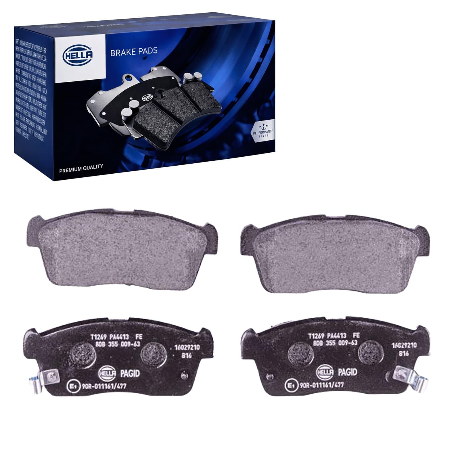 HELLA 8DB 355 009-631 Brake pad set - with acoustic wear warning - T1269 - for e.g. CHEVROLET / DAIHATSU / FORD / HOLDEN