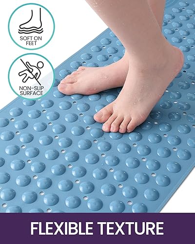 Miniatura 3 de DEXI Tapete antideslizante para bañera de 16 x 35 pulgadas, tapete de ducha para baño, bañera, tapete de baño ovalado lavable con ventosas y