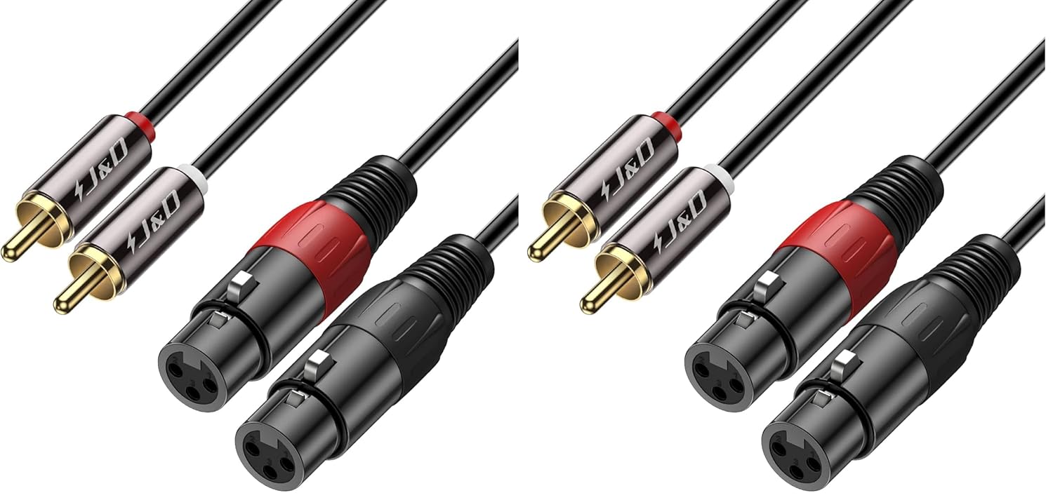 J&D 2 RCA to 2 XLR Cable, PVC Shelled Unbalanced Dual XLR Female to Dual RCA Male HiFi Audio Stereo Audio Interconnect Cable for Speaker Condenser Mic Mixer AMP, 6 Feet (Pack of 2)