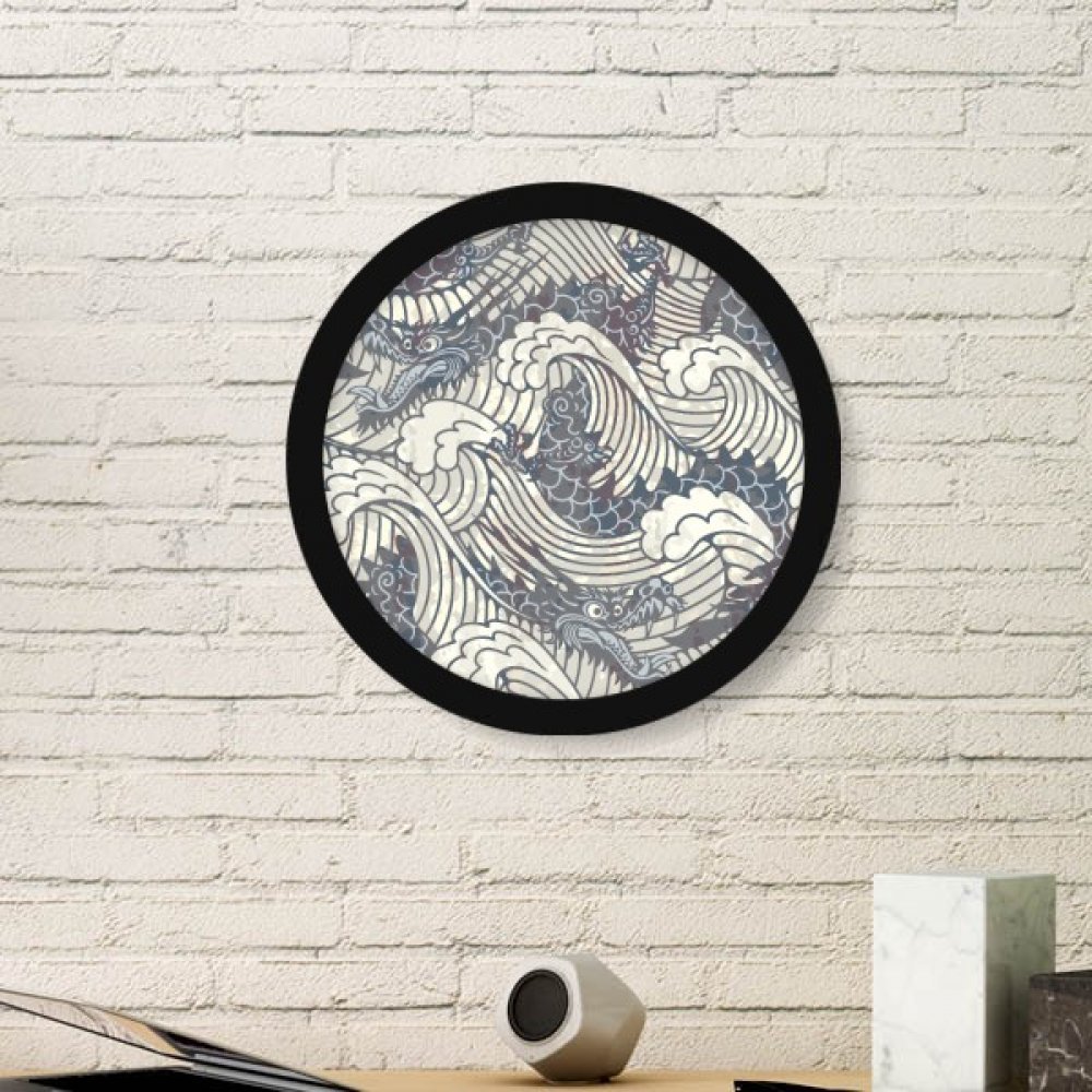 Cadre art print dragon chinois bleu et blanc grand format rond