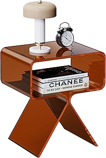 Acrylic Nightstand Side Table Modern Design Clear Home Decor Display End Table for Living Room (Dark Brown)