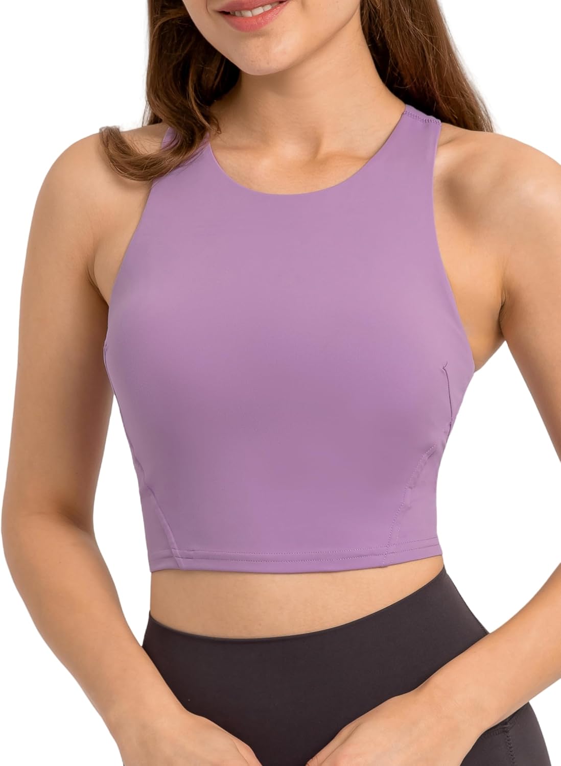 ABOCIW High Neck Longline Sports Bras for Women Racerback Padded Workout Crop Tank Tops with Built in Bra