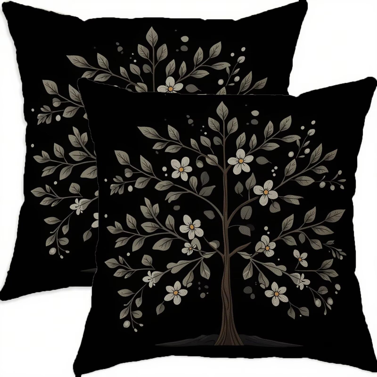 Housse coussin 60x60cm noir lot de 2 avec fermeture éclair invisible pour salon