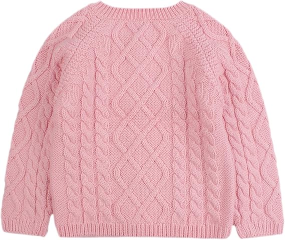 Peecabe Toddler Girl Sweaters Cable Knit Long Sleeve Crewneck Chunky Crochet Cardigans 1-6T