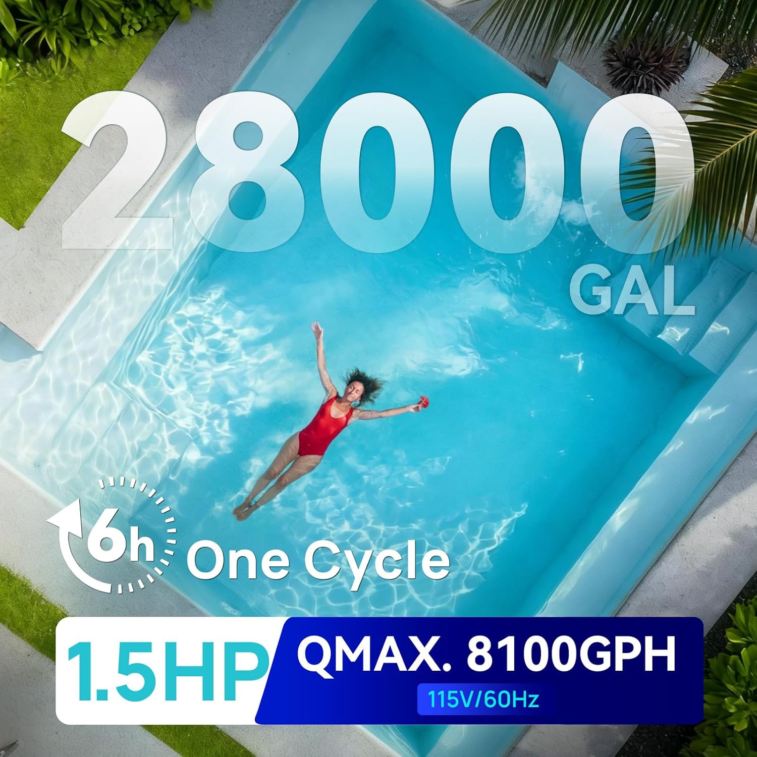 AQUASTRONG Sand Filter Pump for Above Ground Pool with Timer, Pool Pumps Above Ground, Pool Filter With 6-Way Valve, Improved Circulation and Filtration, 18in, Up to 28000 GAL