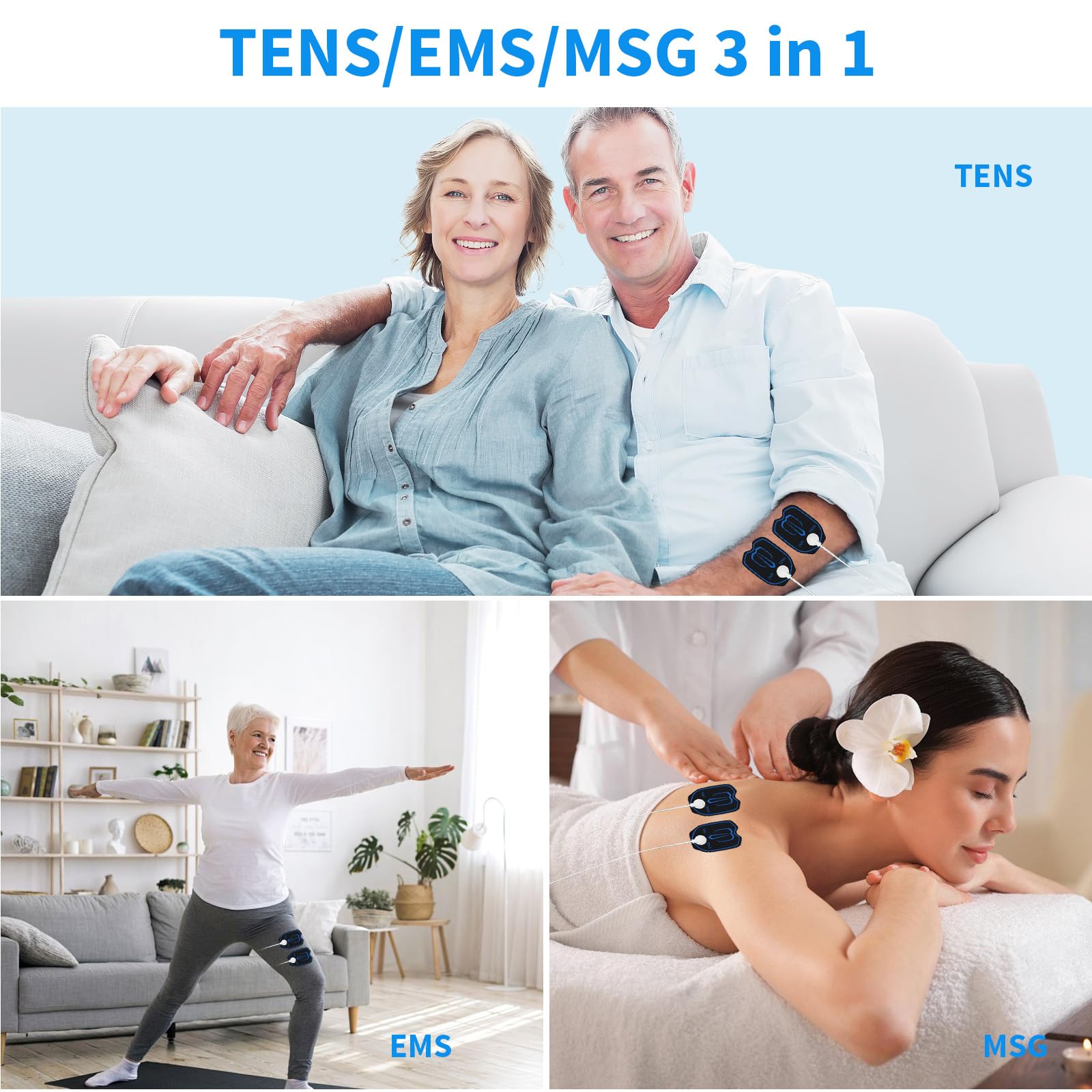 Electrostimulateur Musculaire, TENS/EMS/Massage Electrostimulateur, 2 Canaux avec 9 Modes de Massage et 30 Vitesses Réglables,Muscle Stimulator avec 12 Patchs, Appareil Portable Thérapie Anti-Douleur