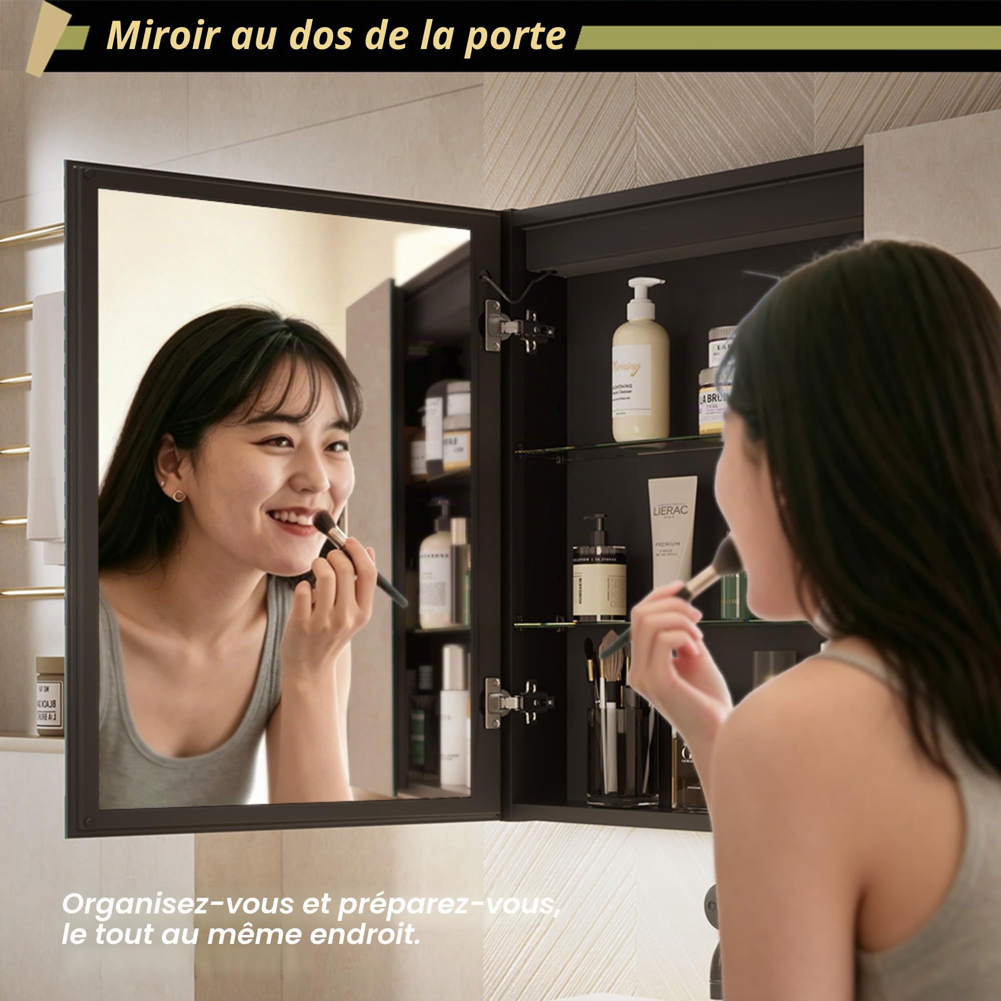 GANPE Armoire à Miroir de médecine de Salle de Bains éclairée par LED avec Prise et USB, Gradation antibuée et réglage de la Couleur, Armoire en Aluminium résistant à la Rouille(50 x 70 cm)