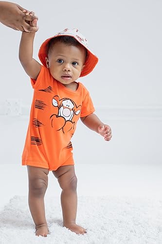 Vista 2 de Disney Winnie the Pooh Tigger - Mameluco para bebé recién nacido, sombrero para el sol, color naranja, 6-9 meses, Tigger, naranja