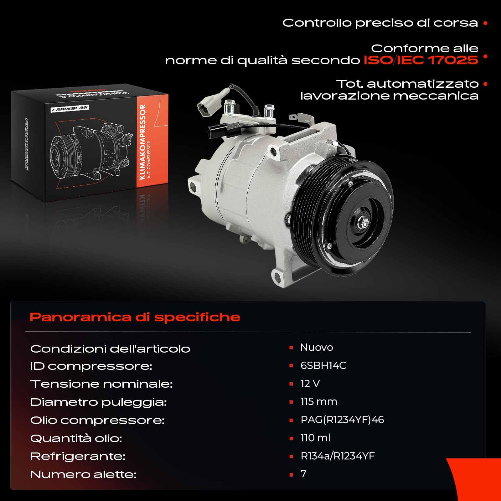 Frankberg Compressore dell'aria condizionata Compatibile con Qashqai II Scénic III Kadjar 1K0820808G