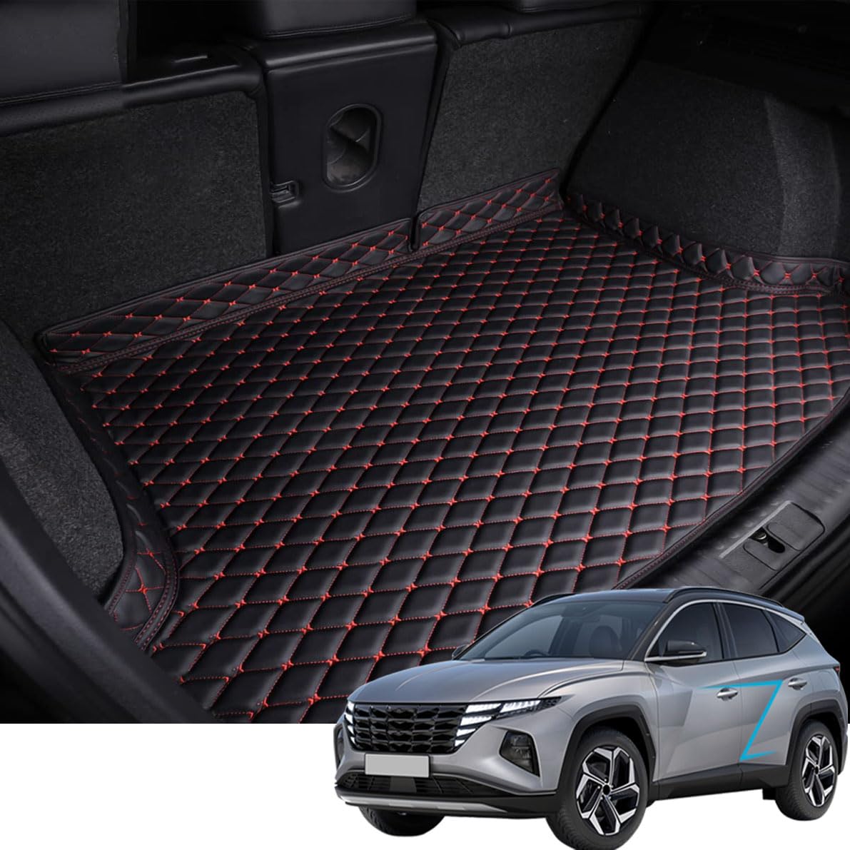 Tapis de coffre pour Hyundai Tucson PHEV 2021-2025 en cuir noir et rouge