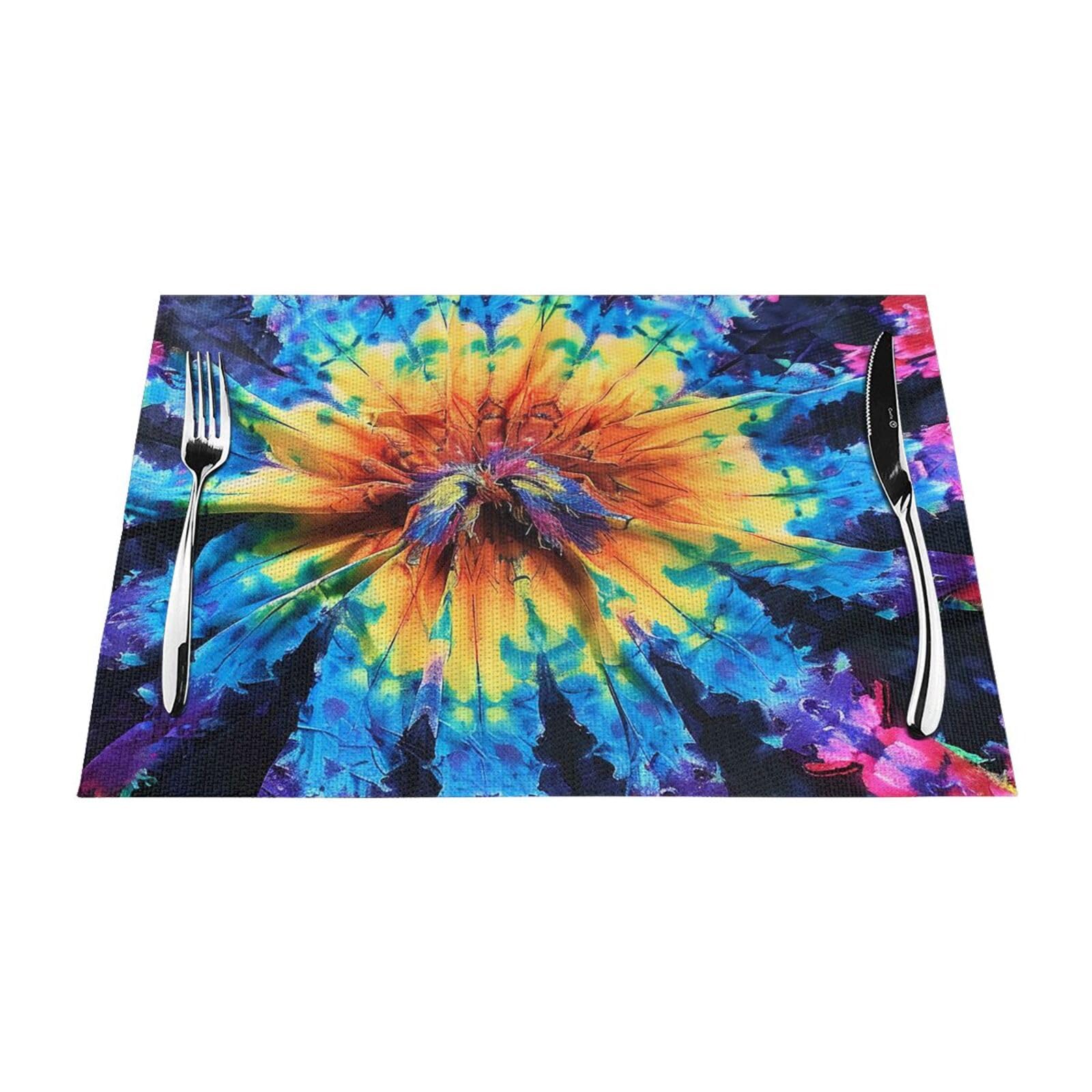 Exotic Tribe Tie Dye Style Printed PVC Placemat 6 PCS for Kitchen Dining Table Heat-resistand Washable Table Mats 18x12 in