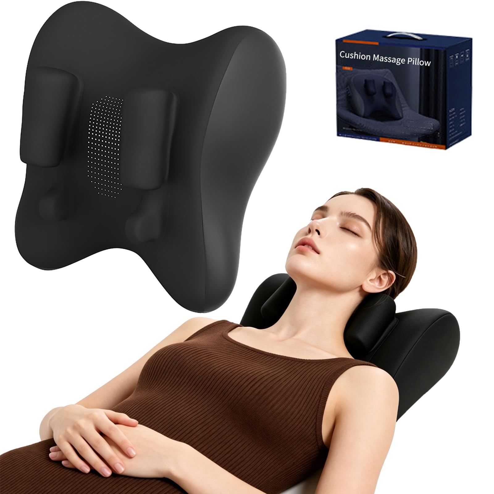 Almohada Masajeadora de Cuello con Calor, Cojín de Masaje Shiatsu Masajeador de Cuello, Alivia Dolores de Cuello y Hombros, Eléctrico Masajeador de Amasado de Tejido Giratorio 4D para Hogar y Oficina