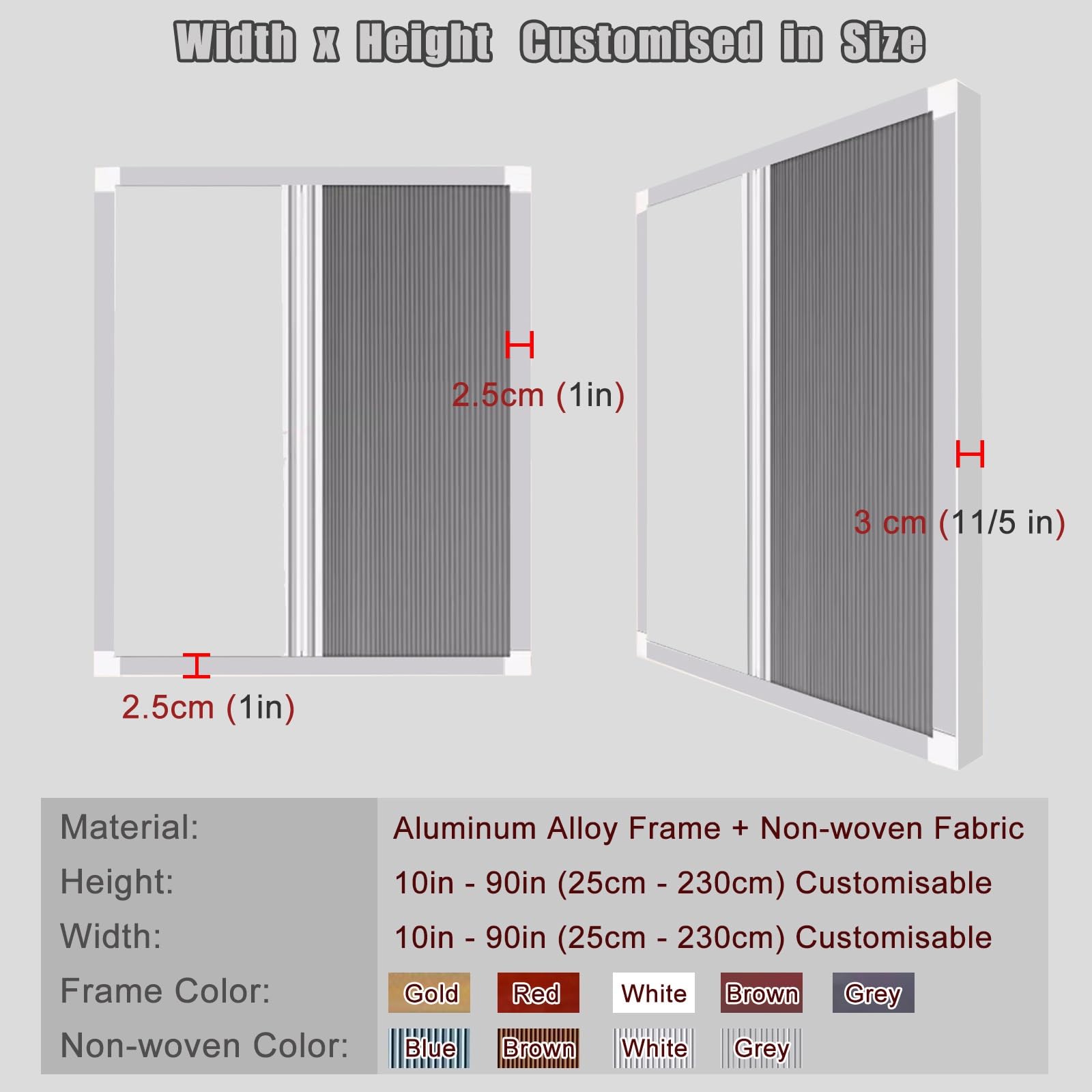 HDYZJQ Folding Cellular Blinds with Aluminium Frame, No Drill Multifold Pleated Shades for Living Room Bedroom Office Windows, Non-Woven Temporary Honeycomb Curtain(60cmx200cm/23.6inx78.7in)