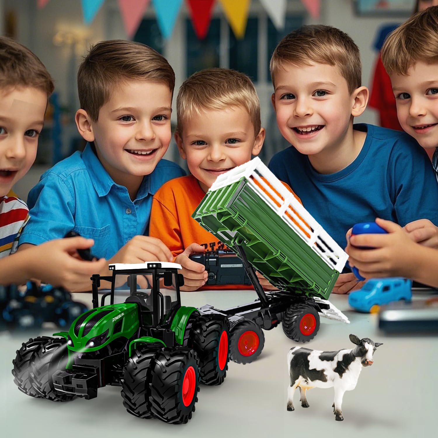 Trattore Telecomandato per Bambini 3 4 5 6 anni, 6 canali trattore radiocomandato per bambini,trattore giocattolo per bambini,mietitrebbia Giocattolo per bambini Regali di Natale 3 4 5 6 anni