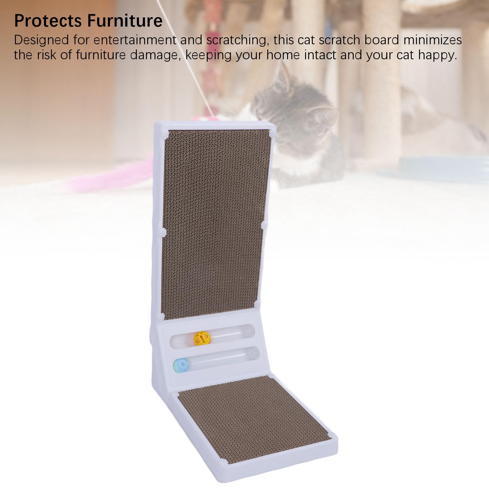 Rascador de gatos, práctico, extraíble, ligero, en forma de L, de cartón ondulado, soporte de pared, tabla vertical para gatos domésticos (blanco)