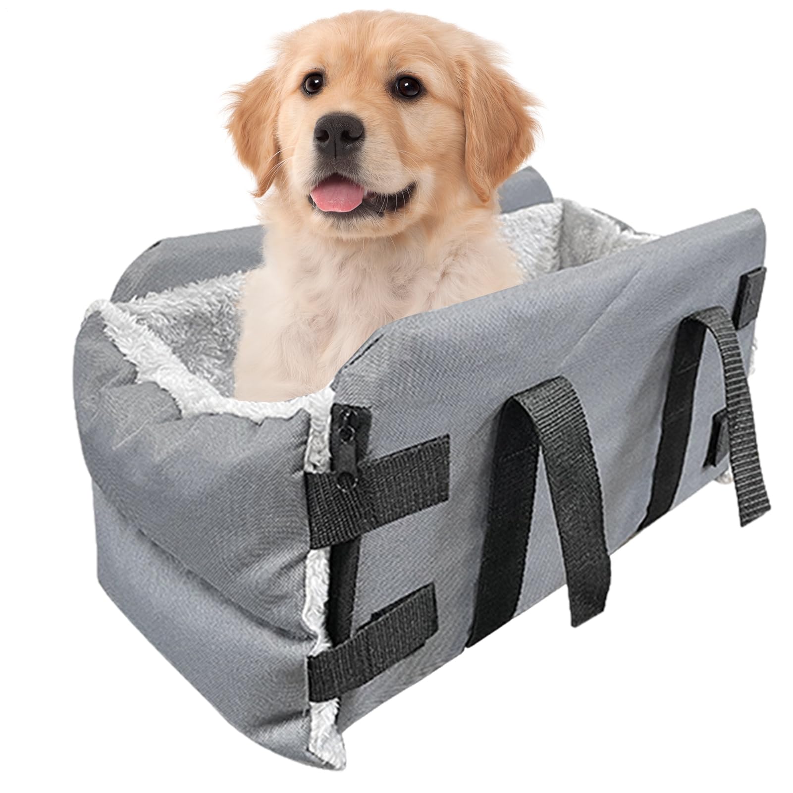 Asiento para el automóvil para perros para la consola - asiento de | refuerzo central con arnés de seguridad, felpa de felpa | Cama de mascotas de consola portátil para perros o pequeños, automó