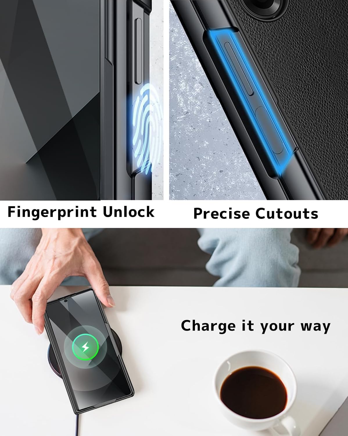 NINKI Leather Case for Samsung Galaxy Z Fold 7 with Privacy Screen Protector,Hinge Protective Leather Fold7 Invisible Kickstand Rugged Shockproof Cover for Samsung Galaxy Z Fold 7 Black