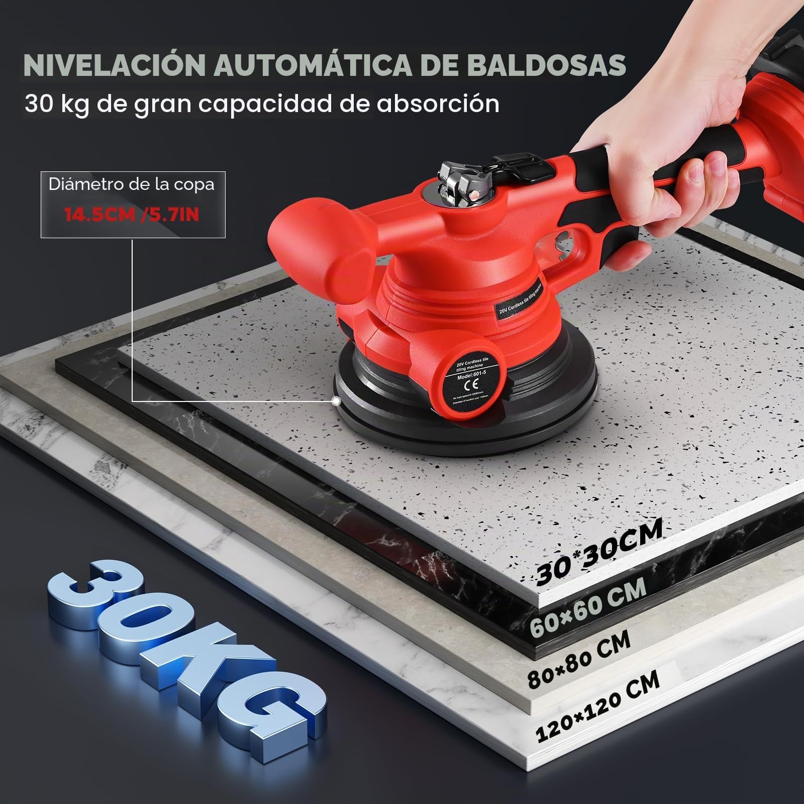 Baldosas máquina eléctrica vibrador con bolsa de succión de 145 mm 0-18000 rpm Control de velocidad continuo Herramienta de vibración para colocar azulejos de pared