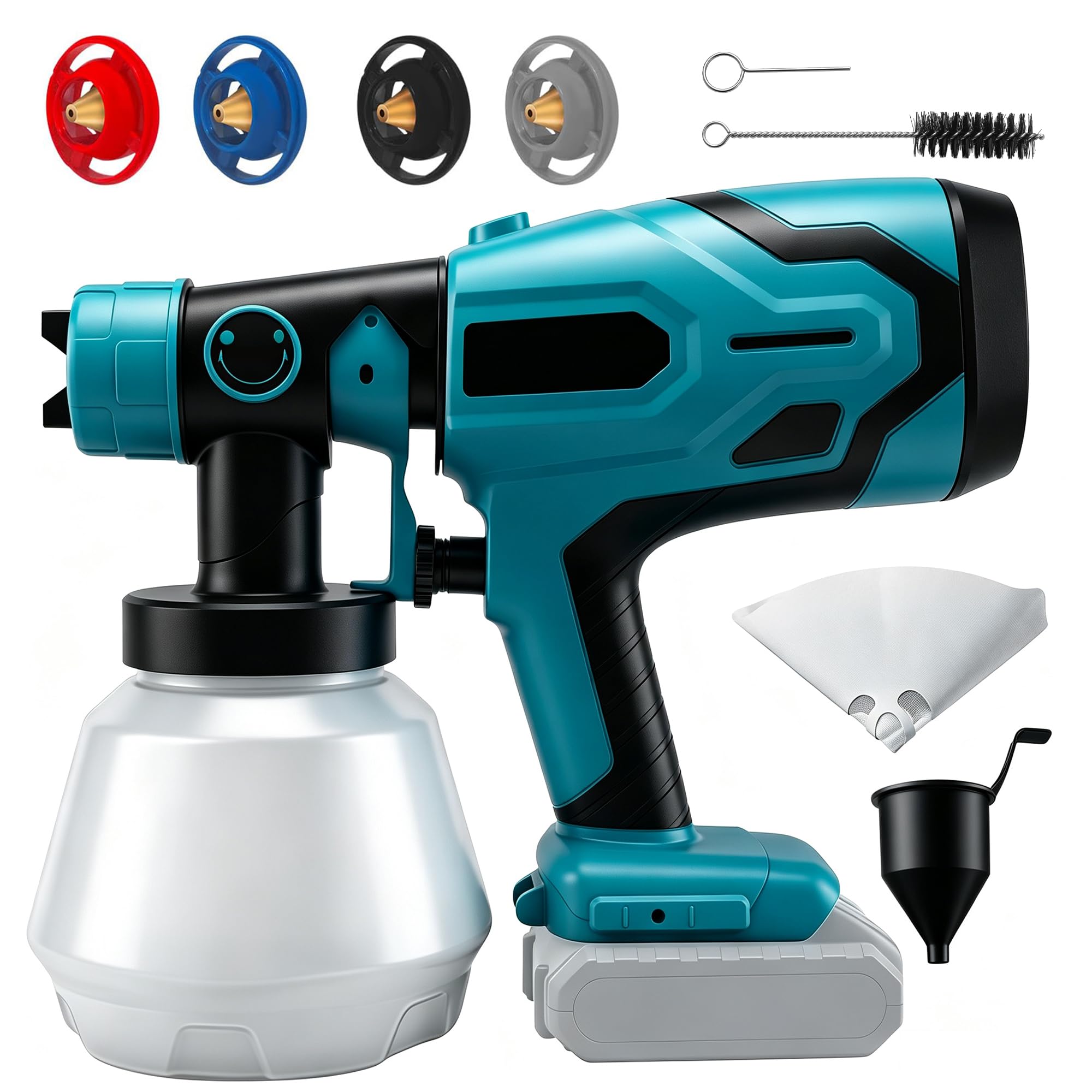 Akku Farbsprühsystem für Makita 18V Akku, Farbspritzpistole Kabellos | 1000ml Behälter | 4 Düsen & 3 Sprühmuster, Lackierpistole Spritzpistole für Wandfarbe, Möbel, Zäune, Gartenzaun(ohne Akku)
