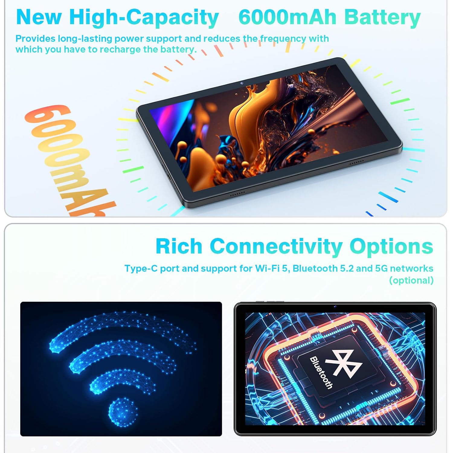 Android Tablet 10 Inch, 18GB RAM + 128G ROM / 1TB TF Expandable, 2025 Latest Tablets, Widevine L1 Compatible Octa-Core Tablet with WiFi 5,6000 mAh Battery, Face ID, Double... – Bild 5